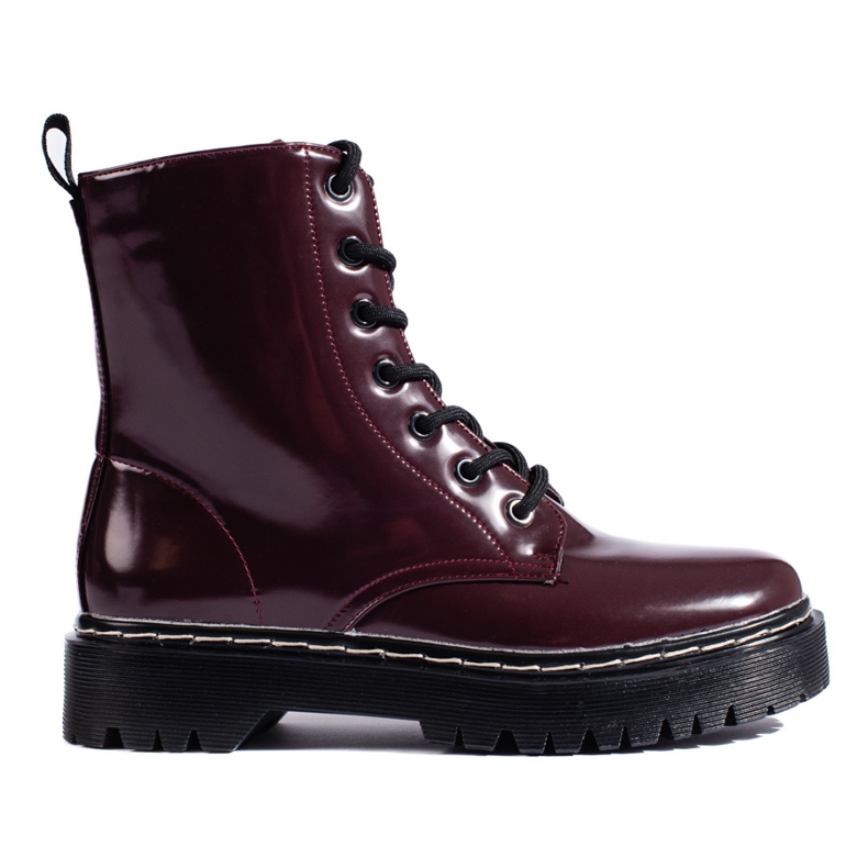 Vinceza Botas femininas com cadarço na plataforma marrom Shelovet vermelho