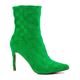 Botins femininos altos e justos com salto agulha verde