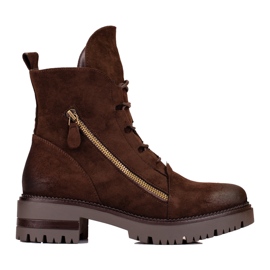 W. Potocki Potocki roupa de trabalho feminina de camurça marrom castanho