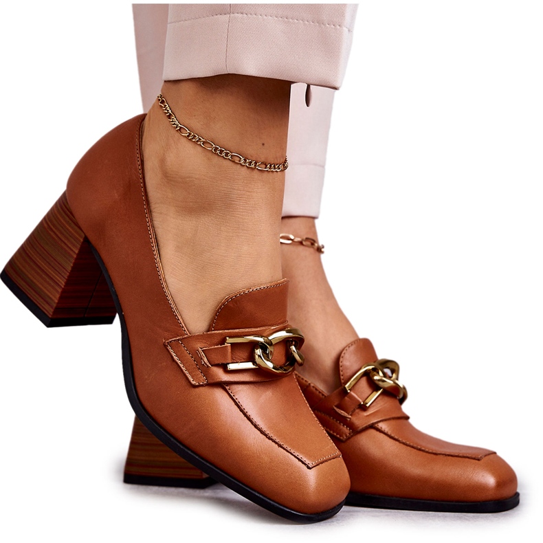 Sapatos de couro com corrente Laura Messi 2514 Camel castanho Sapatos de couro com corrente Laura Messi 2514 Camel castanho