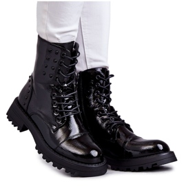 PJ1 Botas Lacadas Com Pregos Palmira Preta preto
