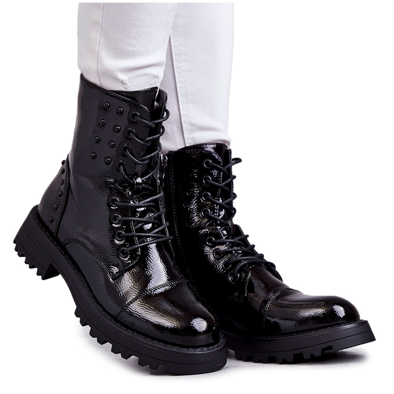 PJ1 Botas Lacadas Com Pregos Palmira Preta preto
