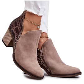 Botas de couro femininas de salto alto Maciejka Beige 04492-43 bege marrom