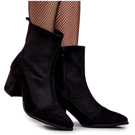 Botas femininas de camurça com salto alto Nicole 2757 preta preto