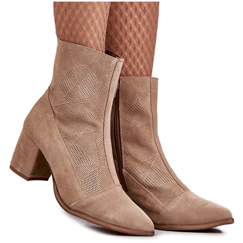 Botas femininas de salto alto de camurça Nicole 2757 bege