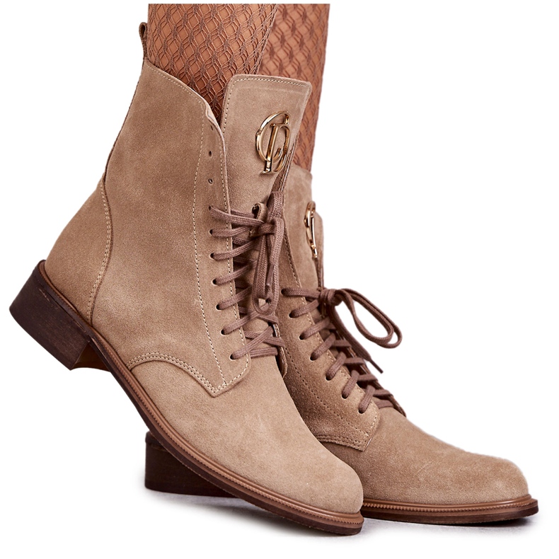 Botas de camurça com atacadores com decoração nicole 2750 bege Botas de camurça com atacadores com decoração nicole 2750 bege