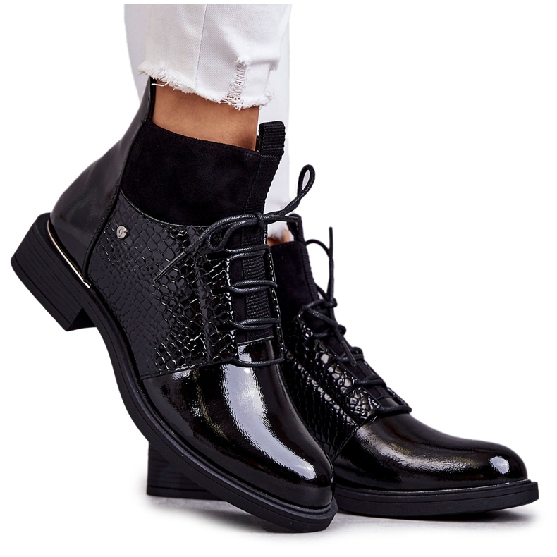 Vinceza Botas Lacadas Quentes em Lacado Preto Cathrine