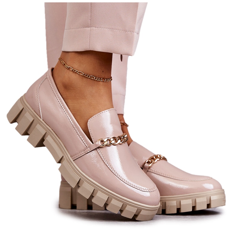 Sergio Leone Sapatos lacados com corrente Beige Anne bege