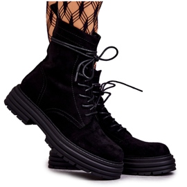 S.Barski Botas femininas de camurça com amarração preta preto S.Barski Botas femininas de camurça com amarração preta preto