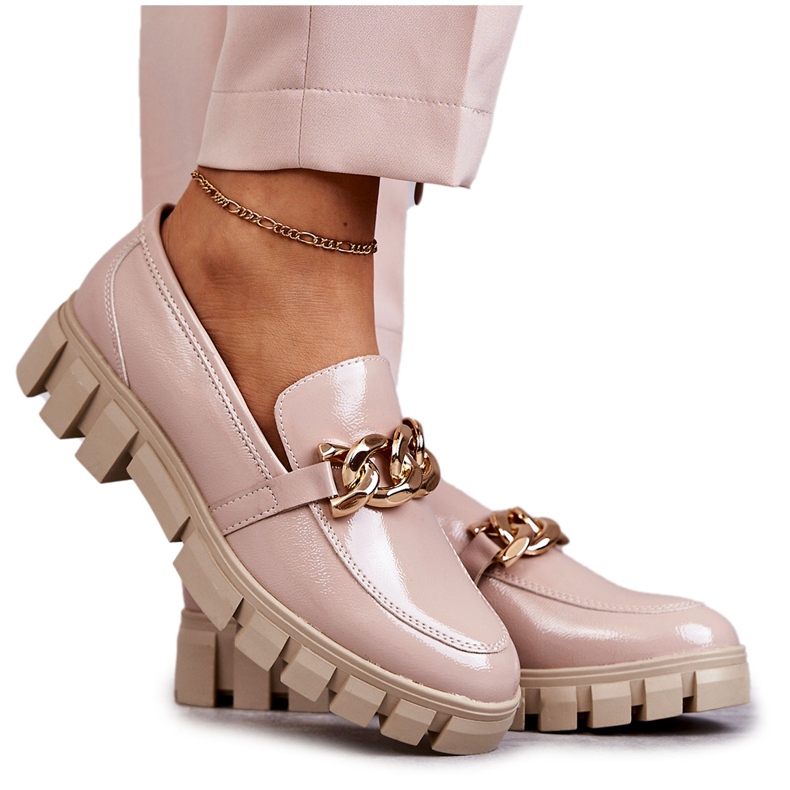 Sergio Leone Mocassins Lacados na Plataforma Bege Inger