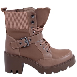 Botas de salto alto com cadarço Brooks Khaki bege castanho