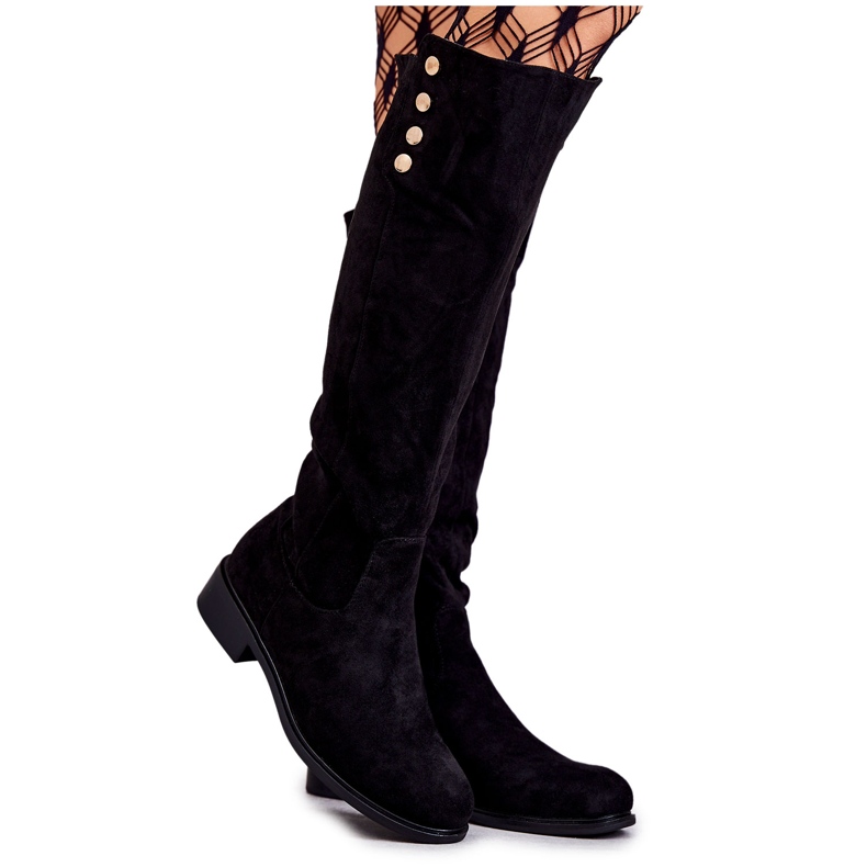 S.Barski Botas de salto baixo de camurça preta Laura Warm preto