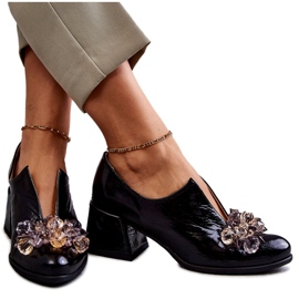 PA2 Sapatos de couro liso com ornamento brilhante preto Delaver