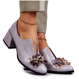 PA2 Sapatos lisos de couro lacado com decoração escura cinza Delaver PA2 Sapatos lisos de couro lacado com decoração escura cinza Delaver