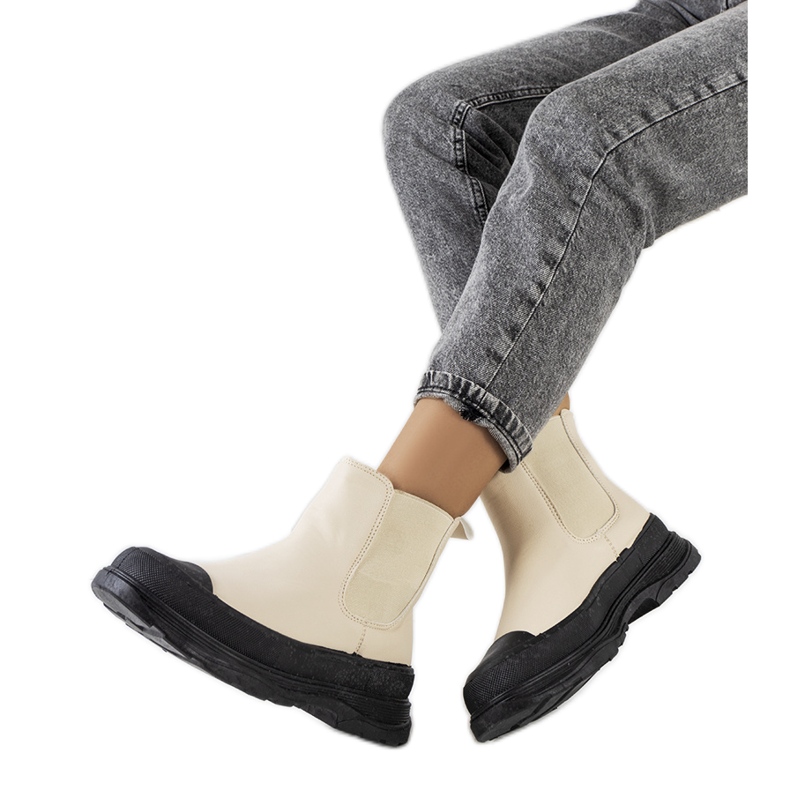 Bota Chelsea de couro ecológico bege, Loree