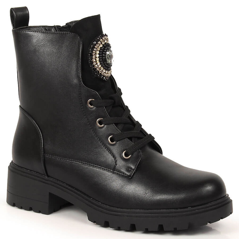 S.Barski Botas femininas pretas com contas isoladas em preto S. Barski