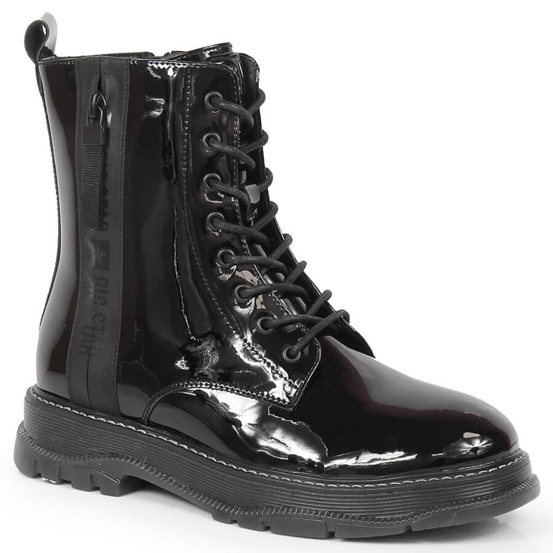 Botas femininas de couro envernizado preto com isolamento Big Star preto KK274489