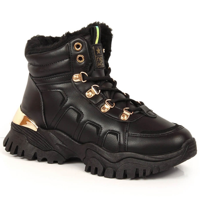 News Botas de neve plataforma de mulher com pelo preto NOTÍCIAS