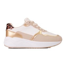 Tênis feminino Shelovet bege e branco com detalhe dourado