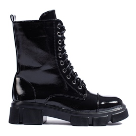 Botins femininos com atacadores e cano alto preto