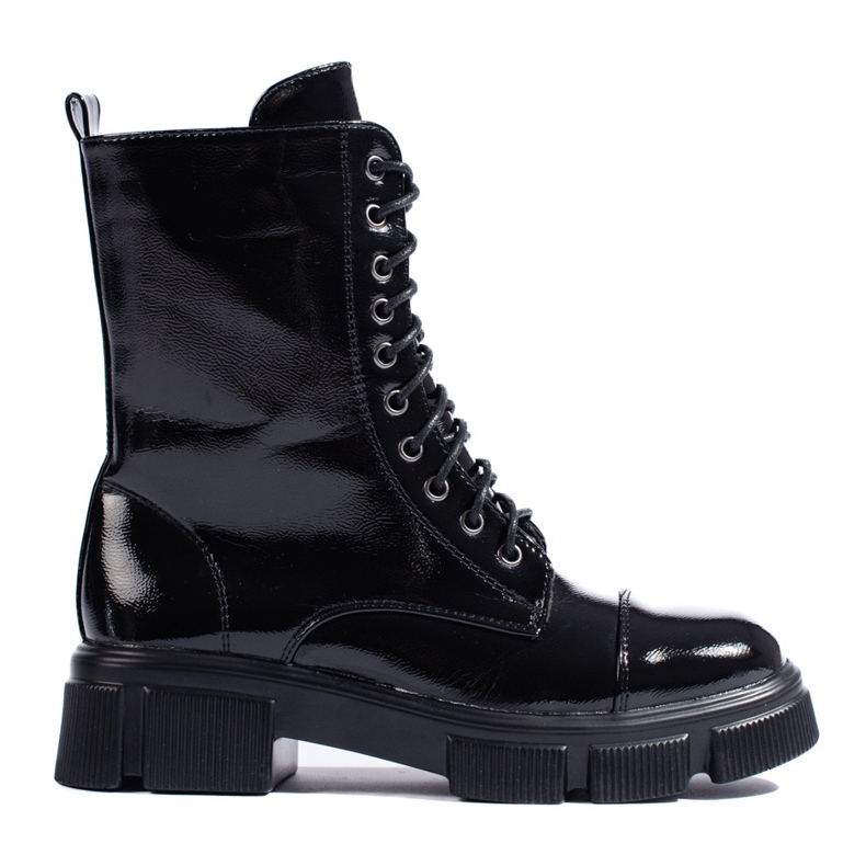 Botins femininos com atacadores e cano alto preto