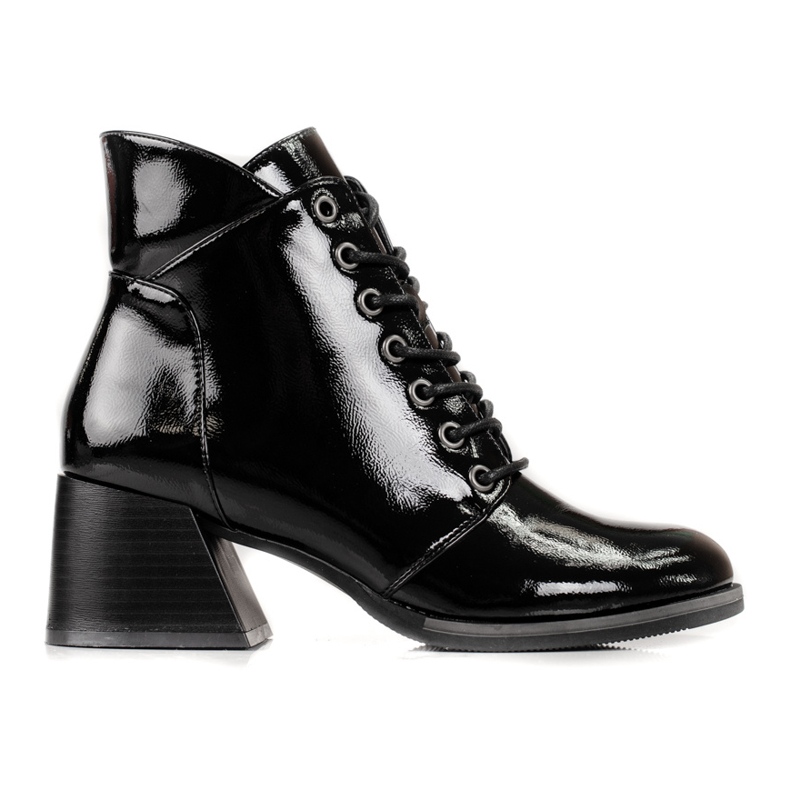 Botas femininas elegantes lacadas com cadarço Vinceza preto