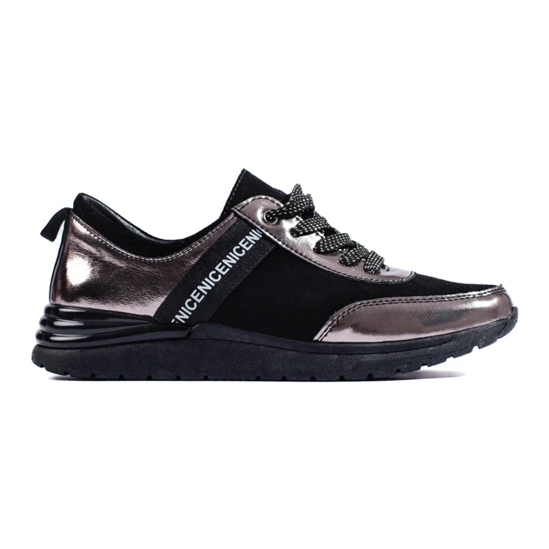 Calçado desportivo cinzento em pele natural preto