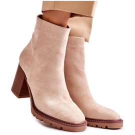 FB1 Botas femininas de camurça no salto com zíper Odette bege