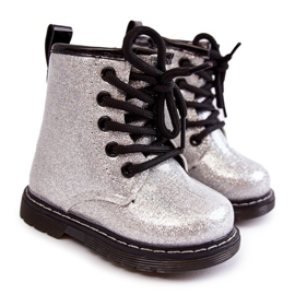 FR1 Botas infantis quentes com goopy prateado lacado com zíper prata