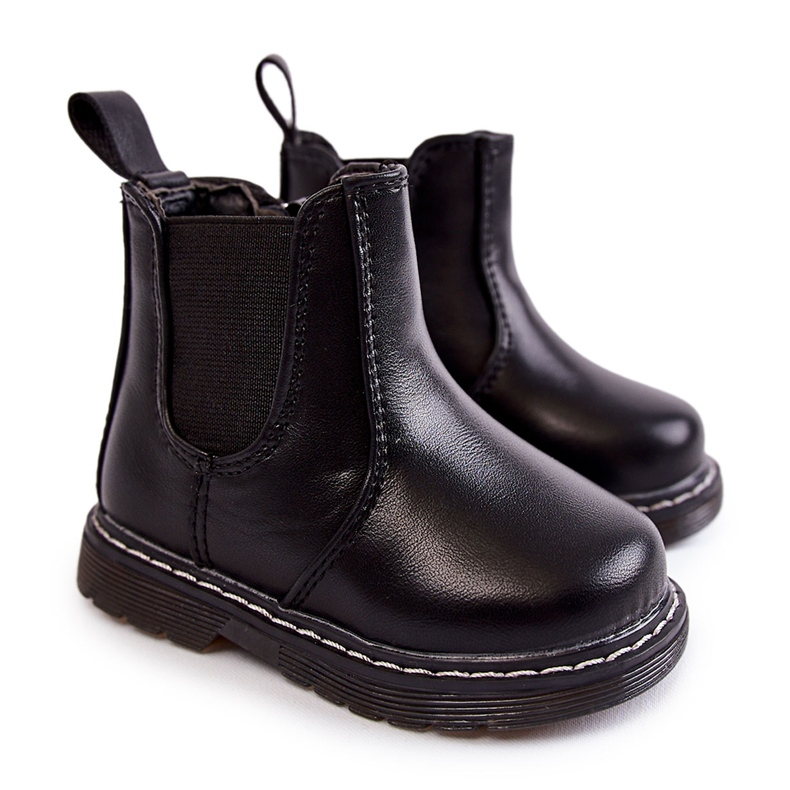 Botas quentes de couro infantil Porky preto