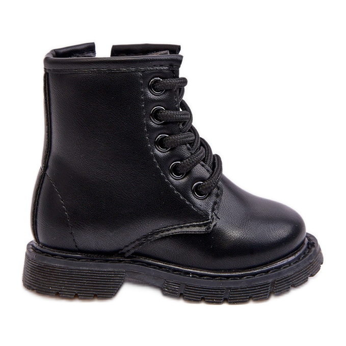 Botas de couro infantil com zíper preto Omua