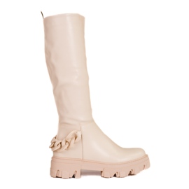 Botas femininas bege com sola grossa Shelovet