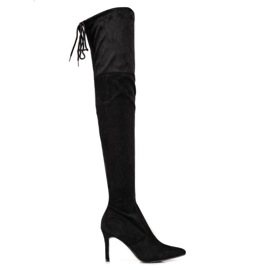 Botas femininas de camurça com salto Shelovet preto