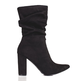 Botas pretas femininas em um poste com uma parte superior Shelovet enrugada preto Botas pretas femininas em um poste com uma parte superior Shelovet enrugada preto