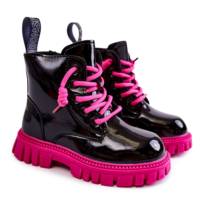 PA1 Botas quentes Heidi laqueadas em preto e rosa