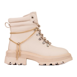 Botas de caminhada de mulher bege com correntes Shelovet Botas de caminhada de mulher bege com correntes Shelovet