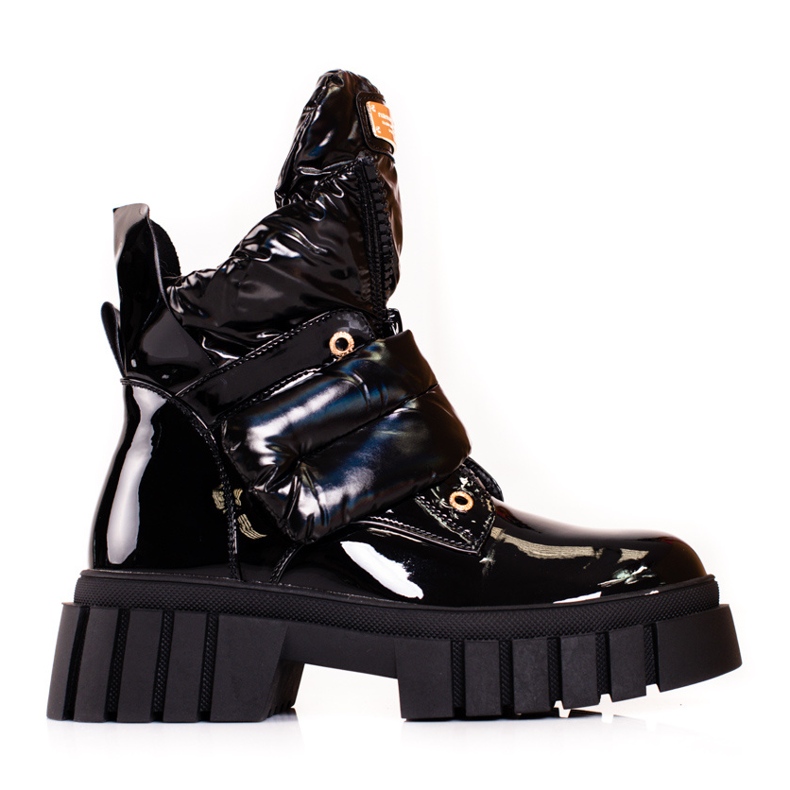 Botas femininas lacadas na plataforma Shelovet preto