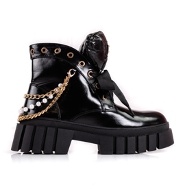 Botas femininas lacadas com enfeites Shelovet preto