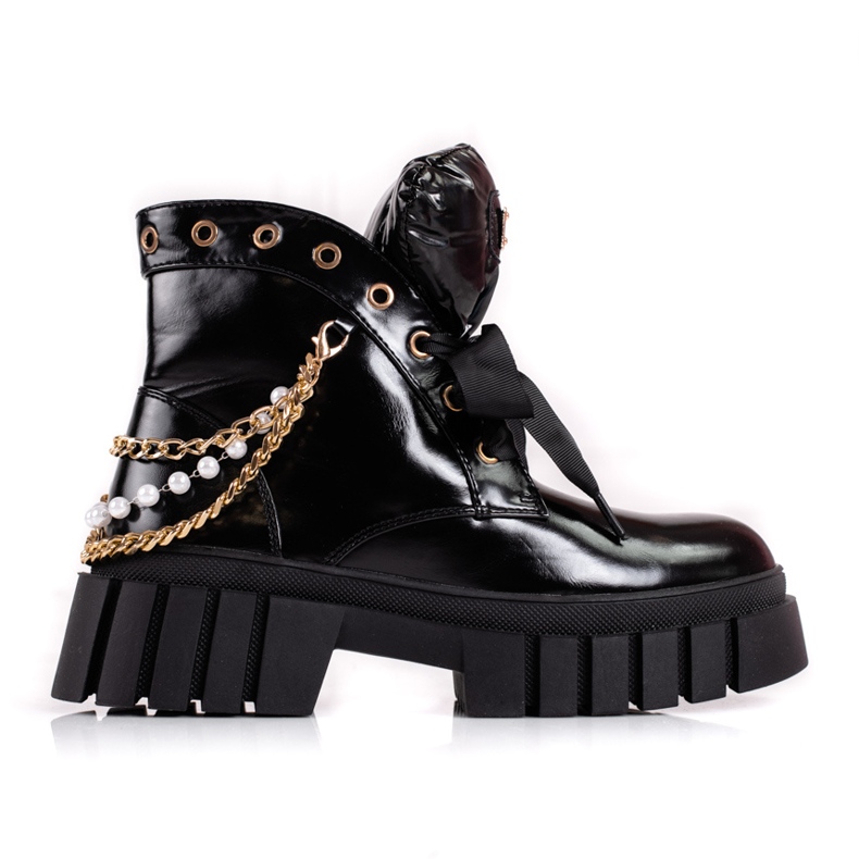 Botas femininas lacadas com enfeites Shelovet preto