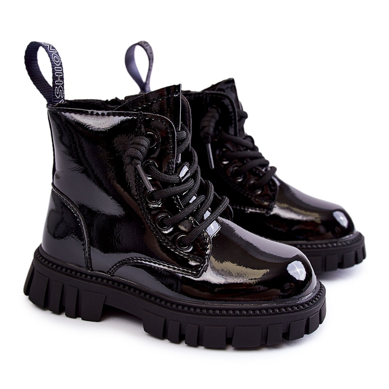 PA1 Botas quentes pretas laqueadas Heidi preto