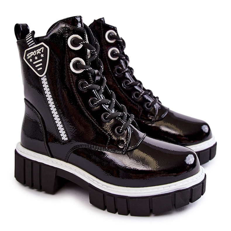 S.Barski Botas quentes pretas lacadas com zíper Marcella preto