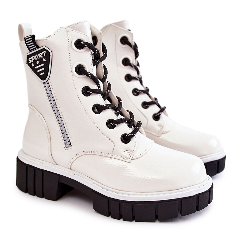 S.Barski Botas lacadas, brancas quentes com zíper Marcella branco