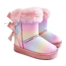 Botas quentes infantis com laços multicoloridas botas de neve divertidas rosa
