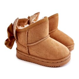 Botas de neve quentes para meninas com laços Camel Meriva marrom