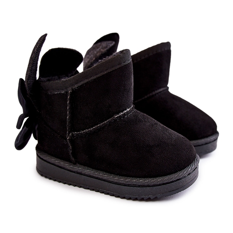 Botas de neve quentes Meriva femininas pretas com laços preto
