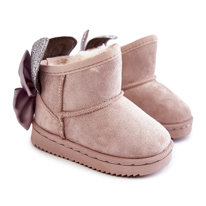 Botas de neve quentes para meninas com laços Meriva cinza bege