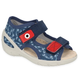 Chinelos infantis Befado de pu com velcro 065P165 azul marinho e vermelho azul-marinho