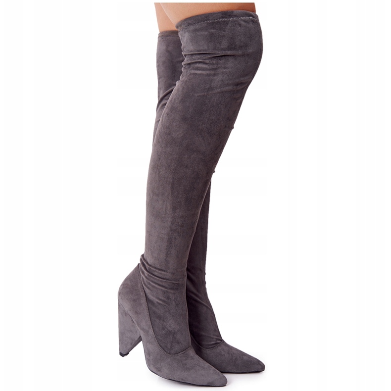 Botas de salto alto de camurça Lu Boo cinza XW37356