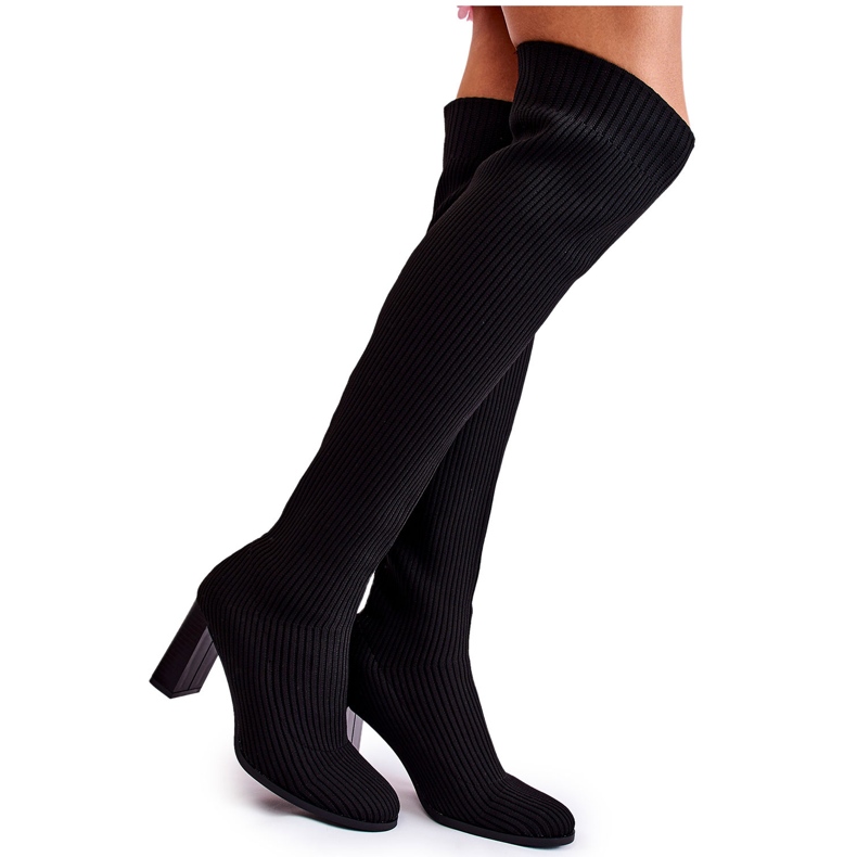 PS1 Botas clássicas caneladas de salto alto pretas Laossi QT58P preto