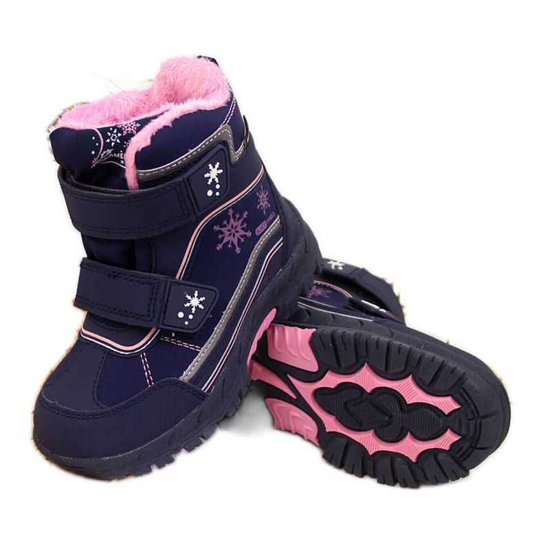Botas de neve para menina à prova de água American Club azul marinho com velcro
